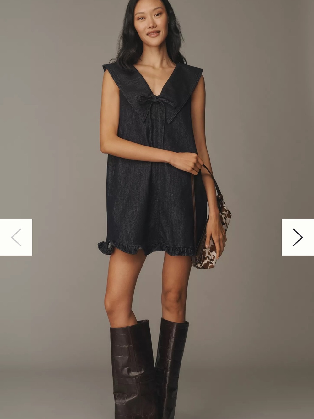 Lisa Says Gah Jenny Denim Mini Dress Sailor Collar Denim Dress with Ruffle Hem - Picture 4 of 4
